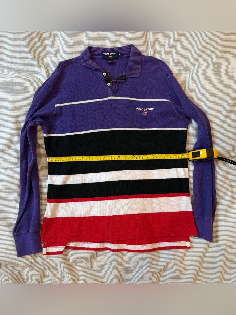 Polo by Ralph Lauren Purple Black White Red Striped V-Neck Rugby Sweater - Picture 5 of 6